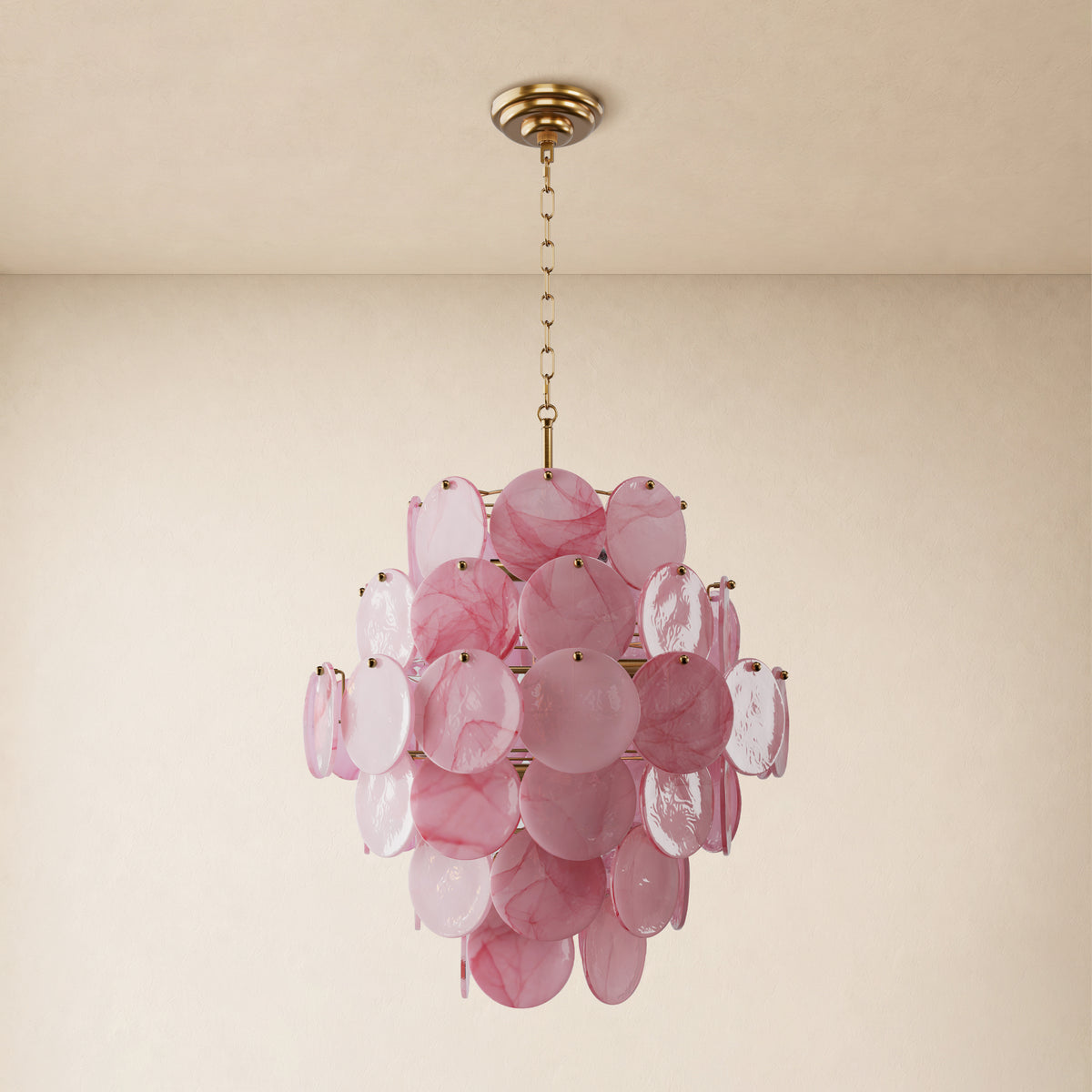 Auralis Pink Glass Disc Tiered Chandelier 18"D–30"D