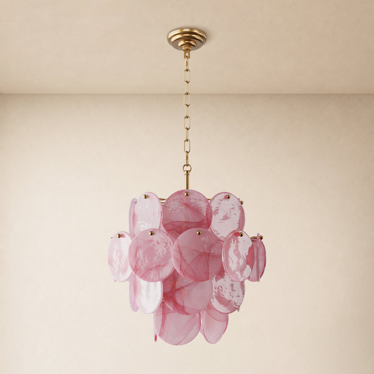 Auralis Pink Glass Disc Tiered Chandelier 18"D–30"D