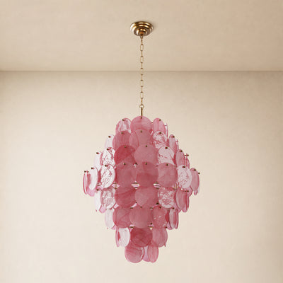 Auralis Pink Glass Disc Tiered Chandelier 18"D–30"D