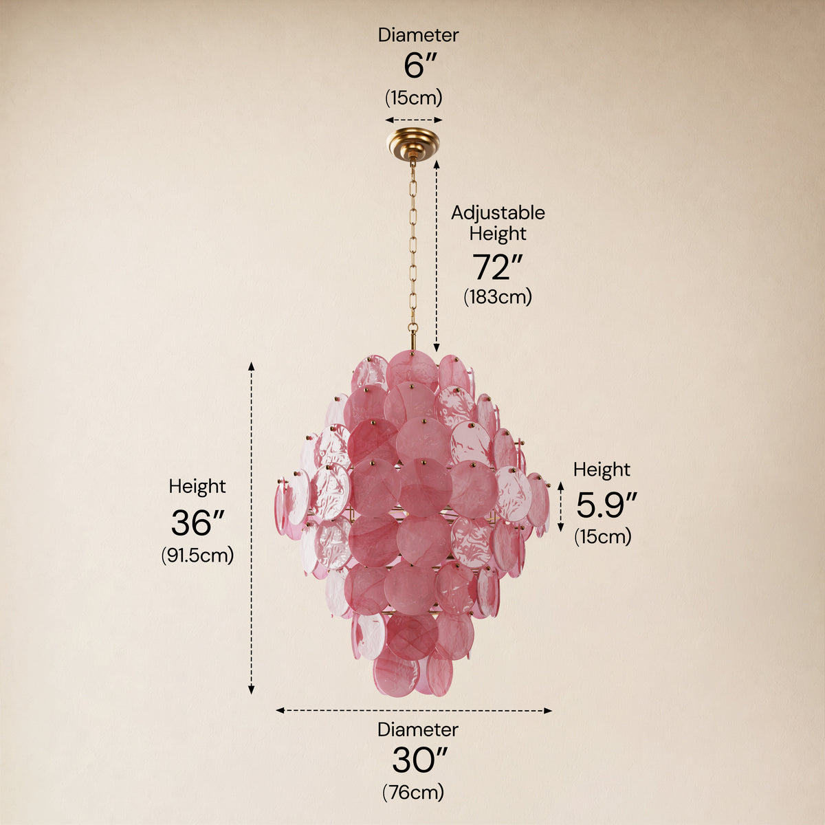 Auralis Pink Glass Disc Tiered Chandelier 18"D–30"D