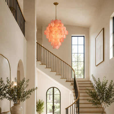 Auralis Pink Glass Disc Tiered Chandelier 18"D–30"D