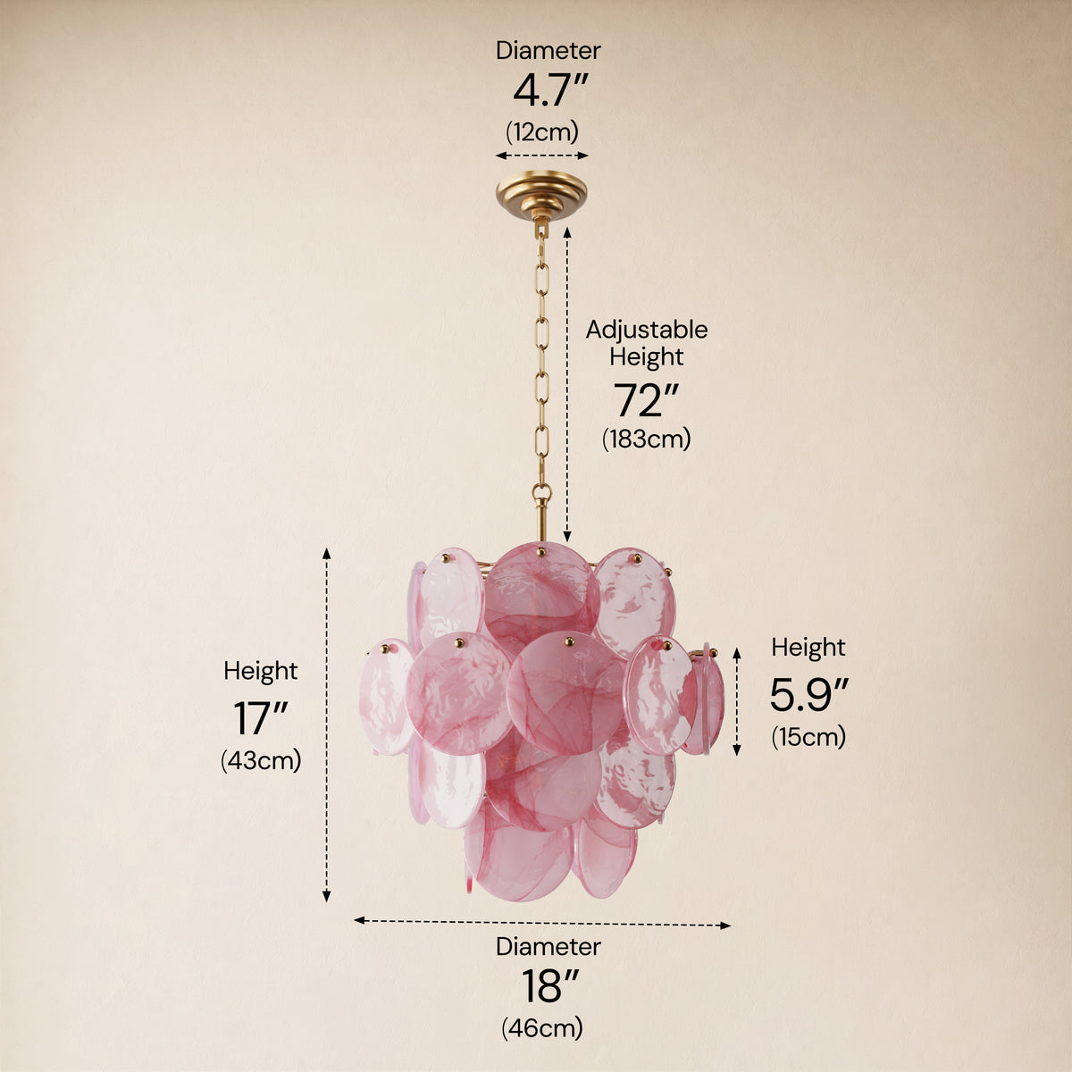 Auralis Pink Glass Disc Tiered Chandelier 18"D–30"D