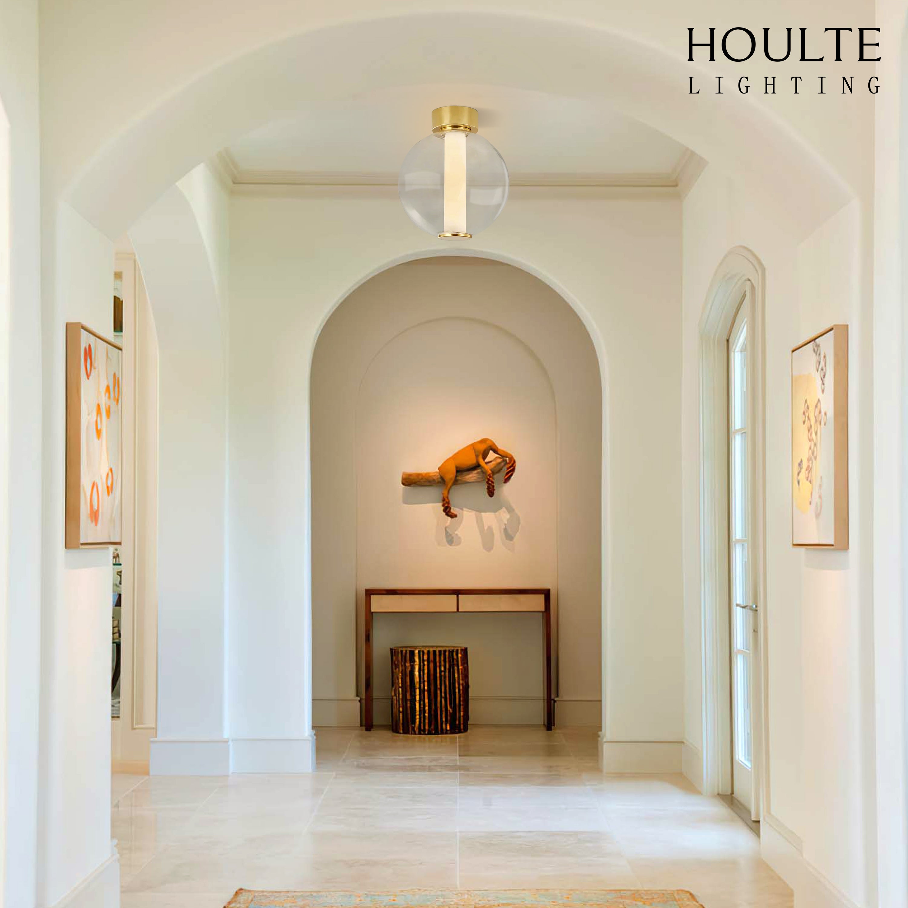 Auroba Alabaster Tube Glass Globe Ball Ceiling Light