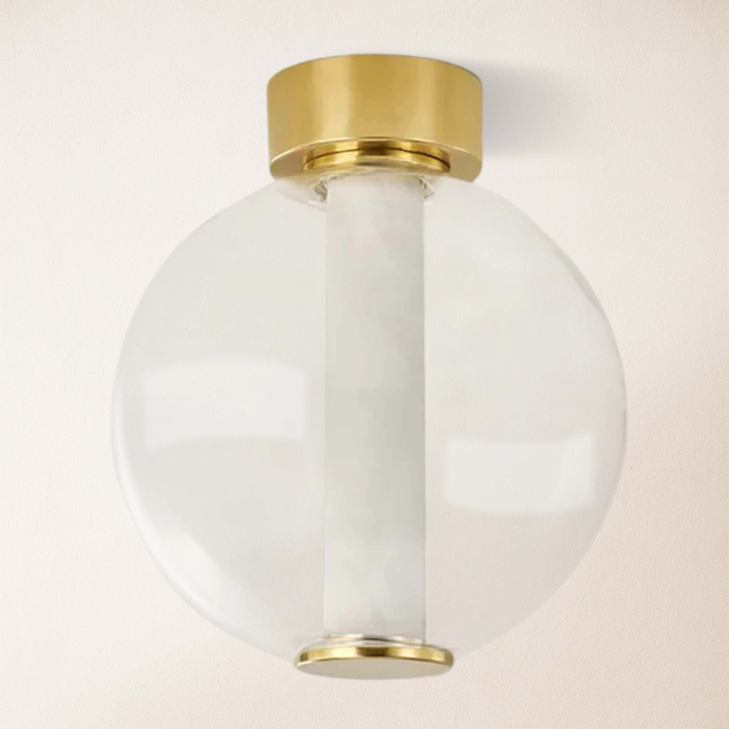 Auroba Alabaster Tube Glass Globe Ball Flush Mount 13''D