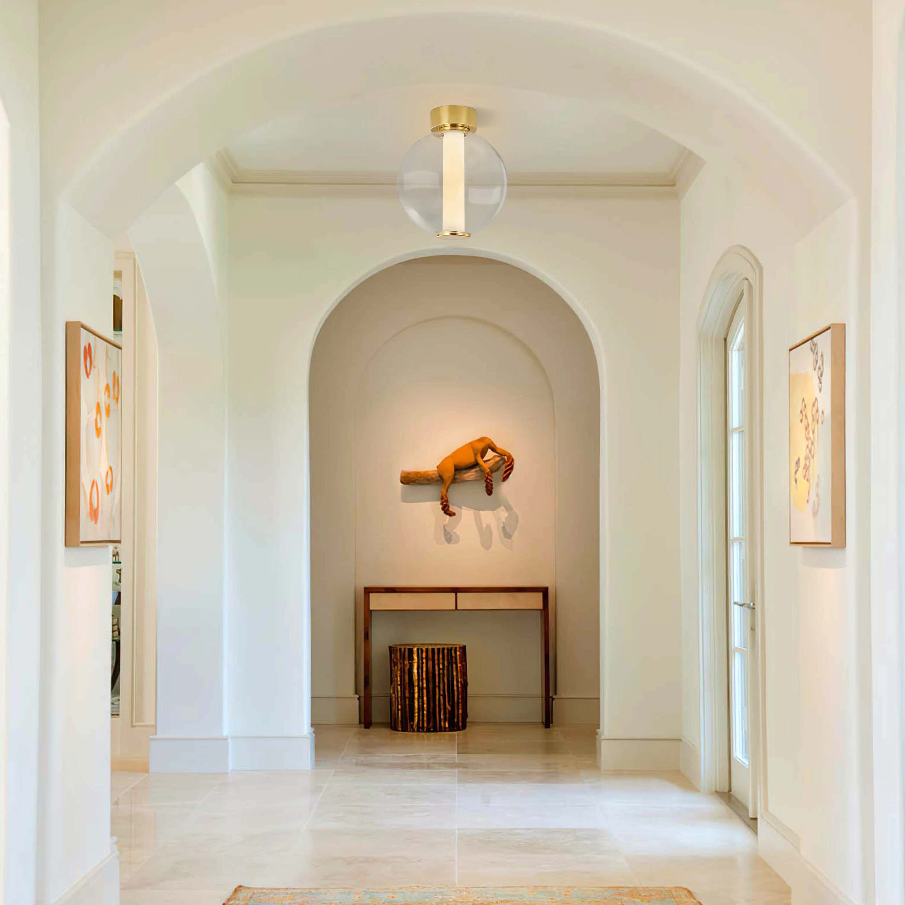 Auroba Alabaster Tube Glass Globe Ball Flush Mount 13''D