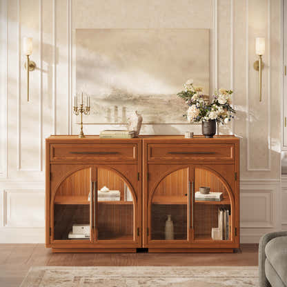 Alvar Arched 62.9" Oak Sideboard with Drawers(Set of 2)