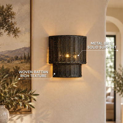 Cavana Rattan Tiered Wall Sconce 10"H
