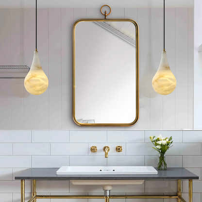 Ares Alabaster Water-Drop Pendant 6"D