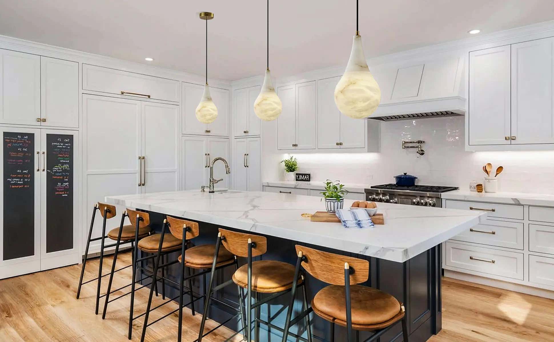 Ares Alabaster Water-Drop Pendant 7"D