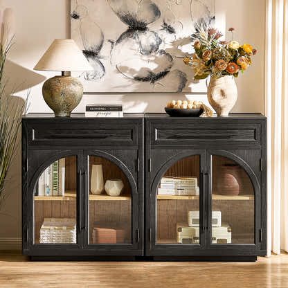 Alvar Arched 62.9" Oak Sideboard with Drawers(Set of 2)