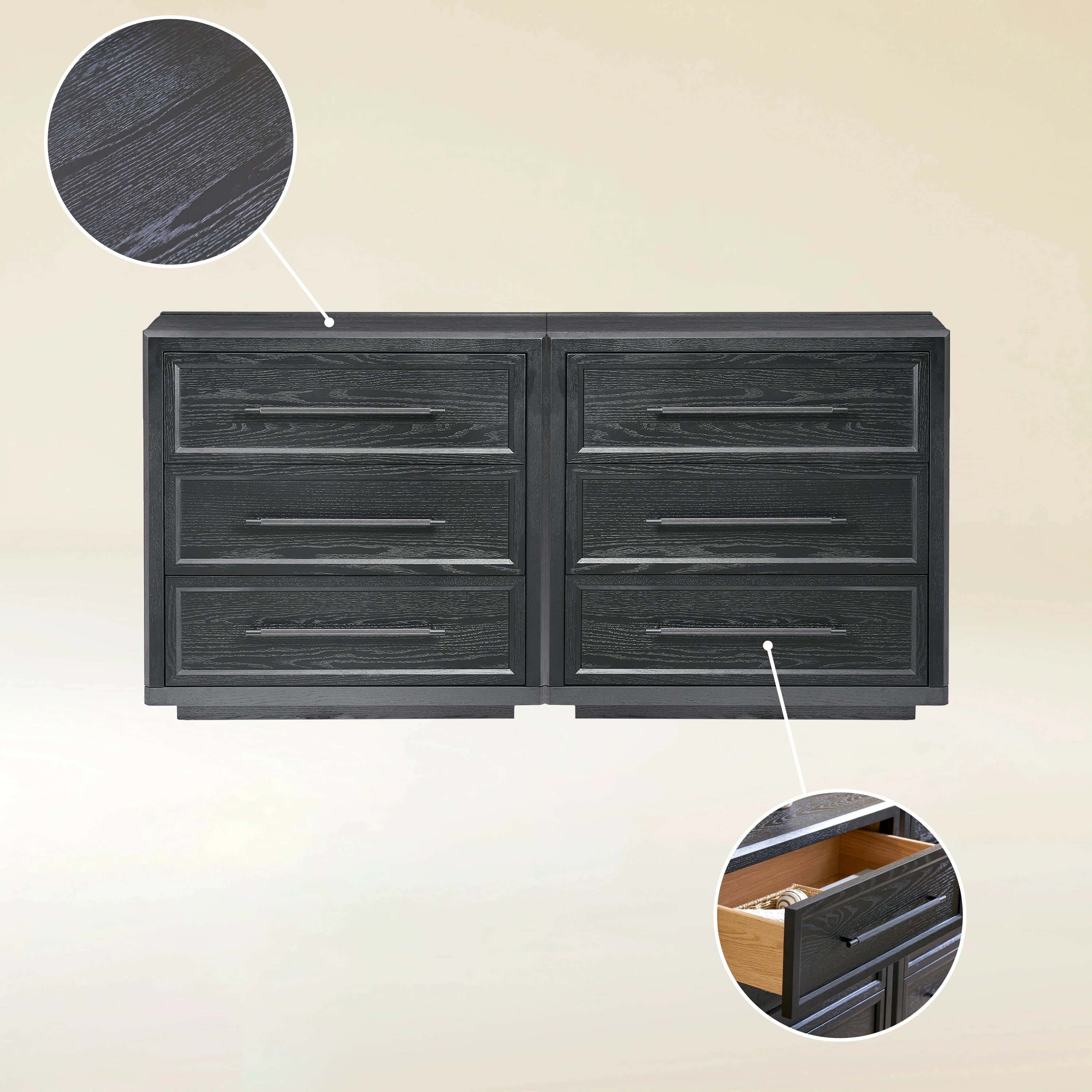 Alvar 63″ Oak 6-Drawer Chest(Set of 2)