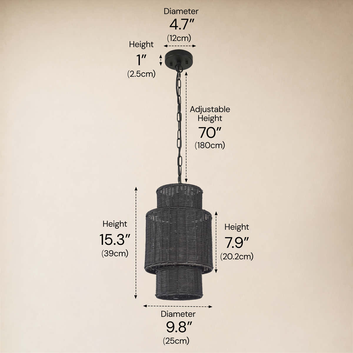 Cavana Rattan Tiered Pendant 10"D #Finish_Black,Size_10" dimensions 3