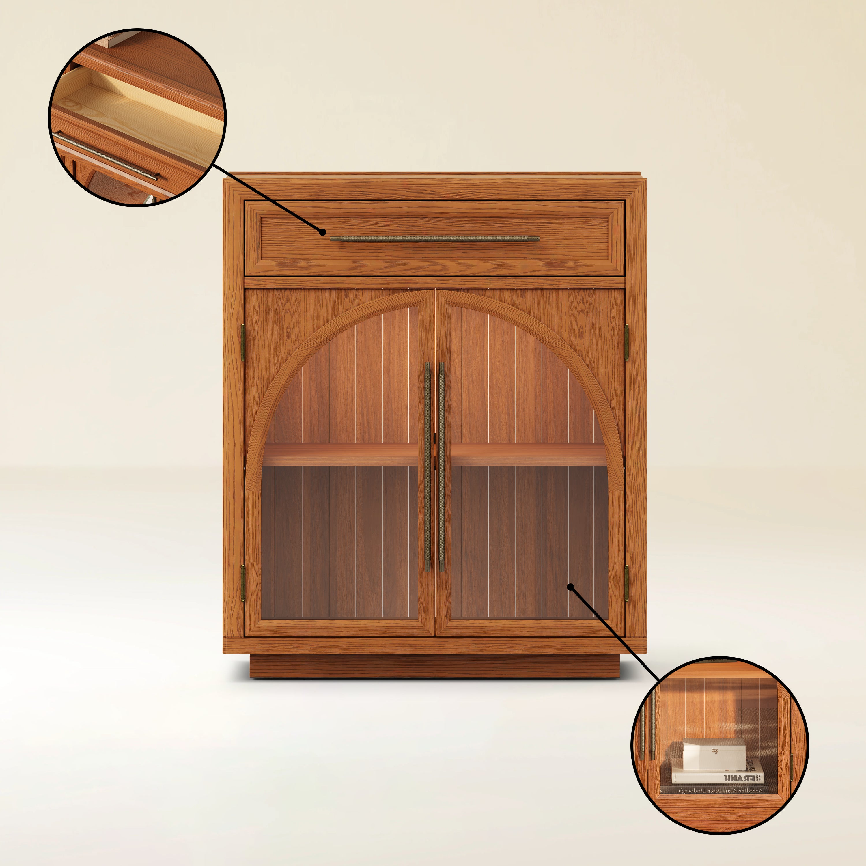 Alvar Arched 94.5" Oak Sideboard with Drawers(Set of 3)