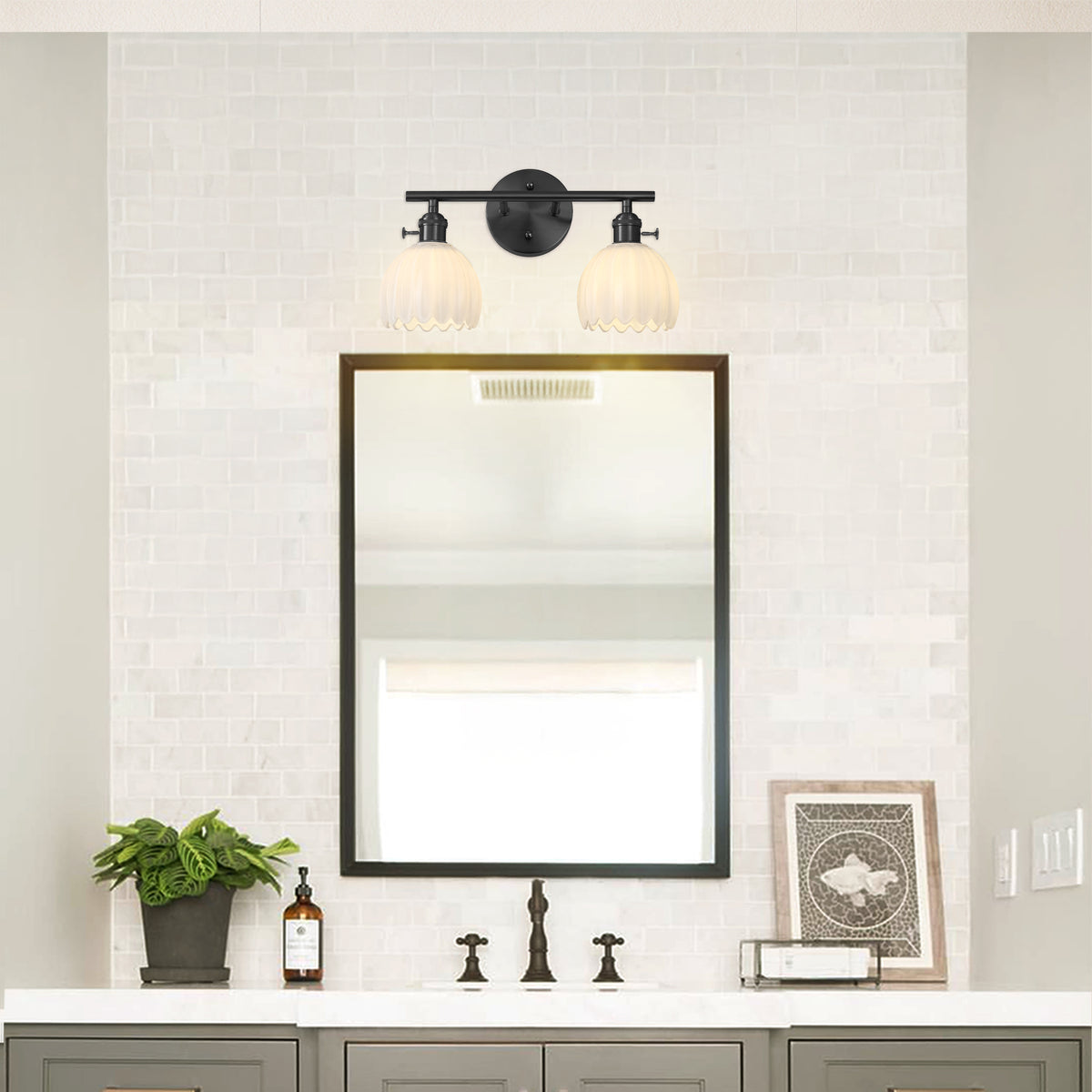 Orbixa Milky Glass 2-Lights Wall Sconce 15"W