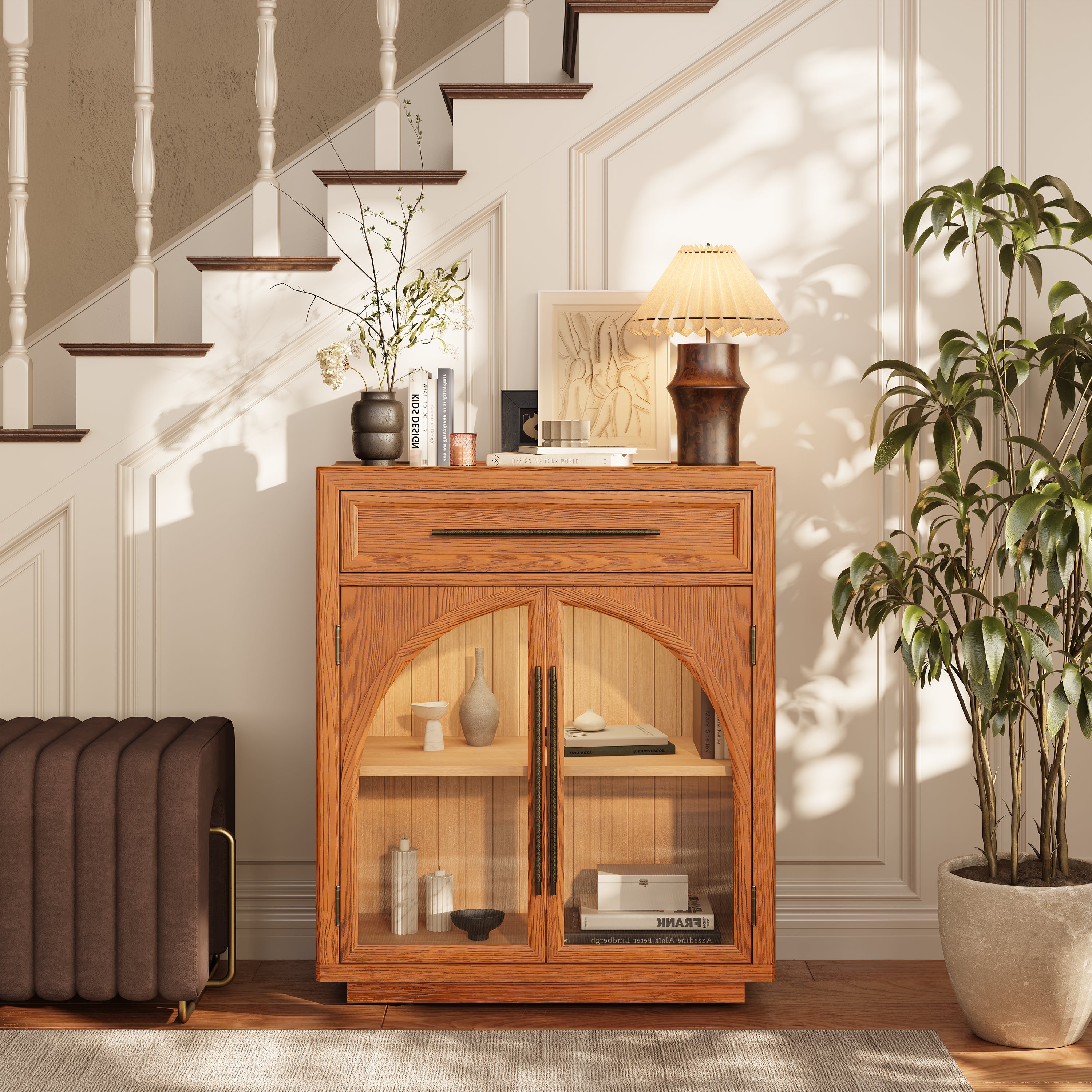 Alvar Arched 64" Oak Sideboard with Drawers(Set of 2)