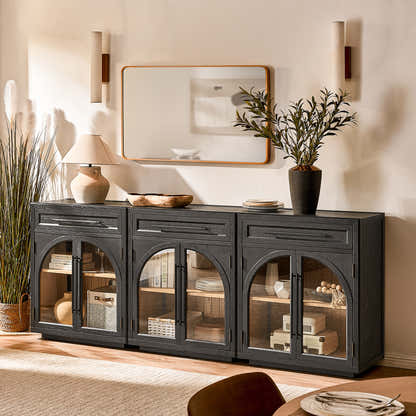 Alvar Arched 94.5" Oak Sideboard with Drawers(Set of 3)