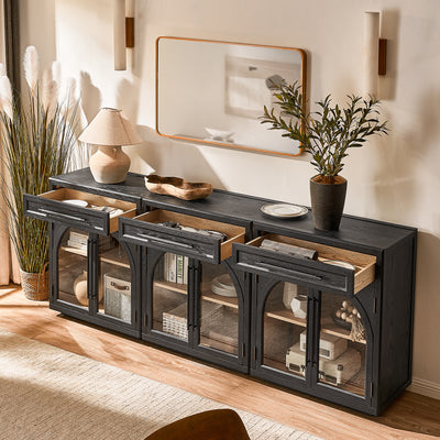 Alvar Arched 91" Oak Sideboard with Drawers(Set of 3)