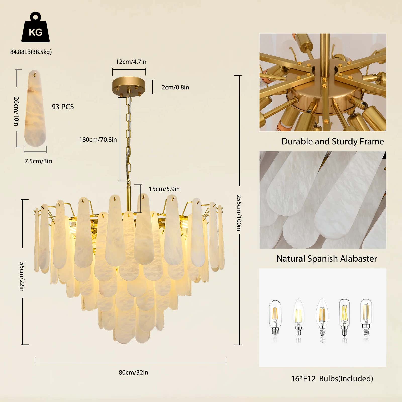 Caldera Alabaster Round Chandelier 32"