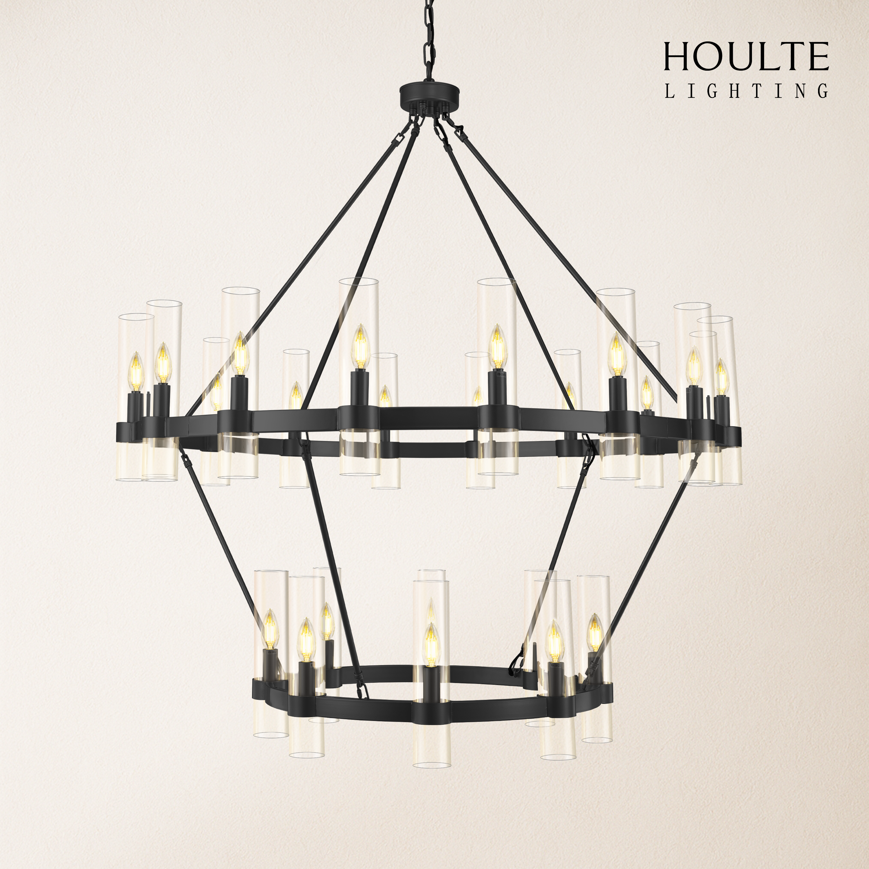 Cylora Glass Tube 2-Tier Round Chandelier 48"