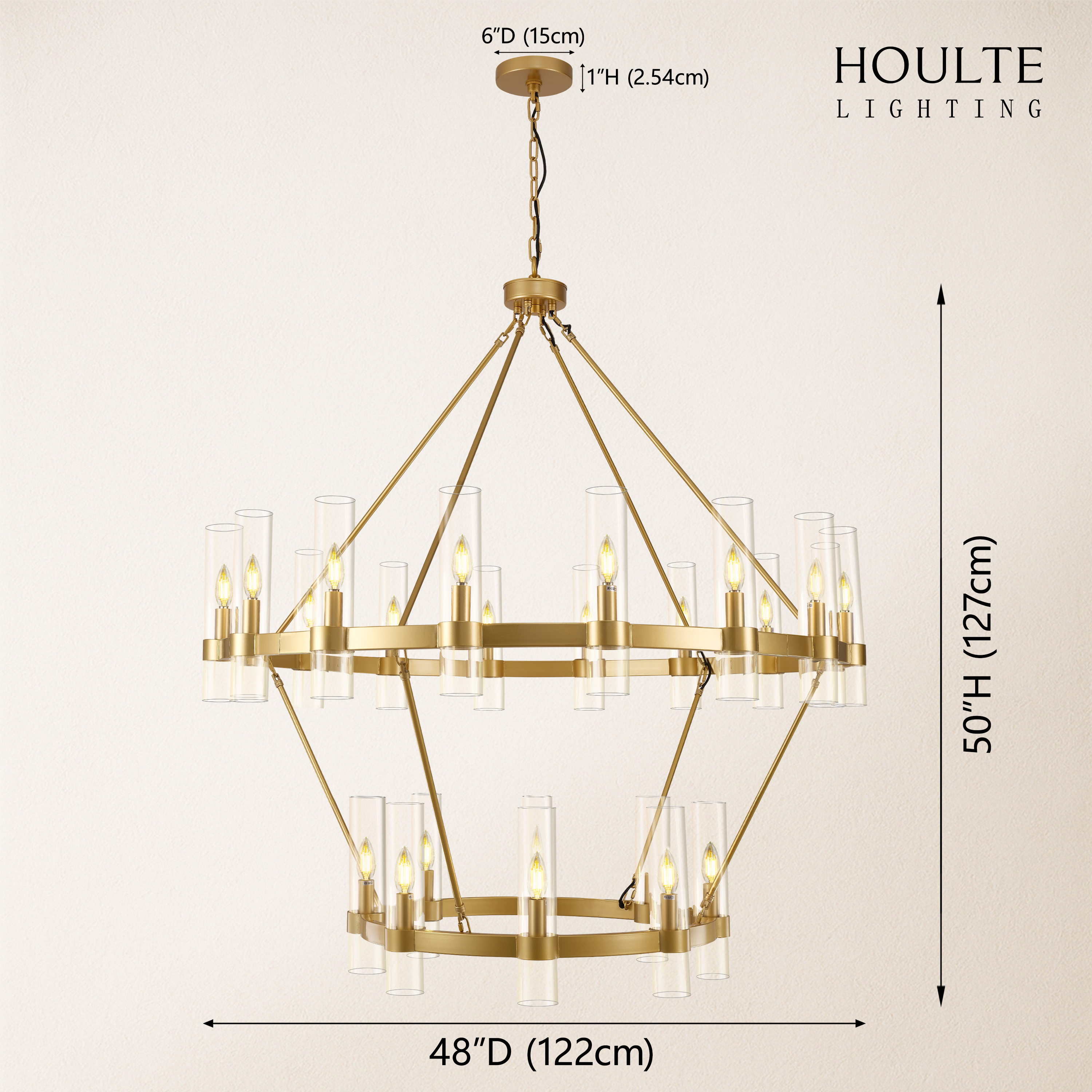 Cylora Glass Tube 2-Tier Round Chandelier 48"