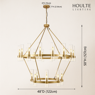 Cylora Glass Tube 2-Tier Round Chandelier 48"