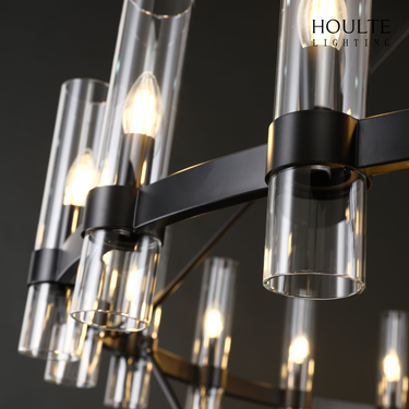 Cylora Glass Tube 2-Tier Round Chandelier 48"