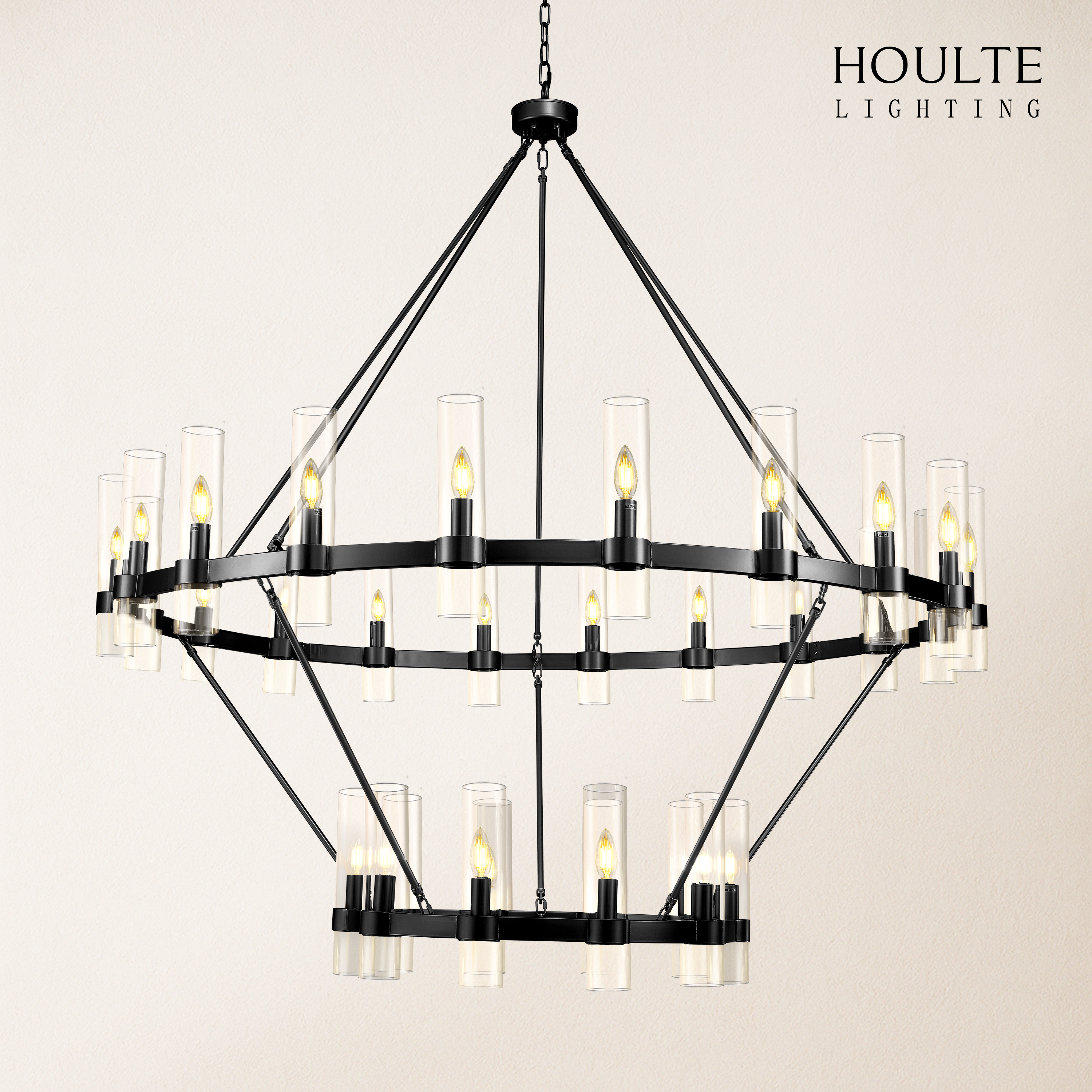 Cylora Glass Tube 2-Tier Round Chandelier 60"