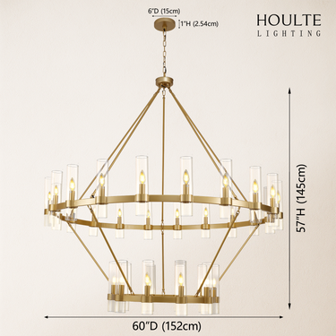 Cylora Glass Tube 2-Tier Round Chandelier 60"