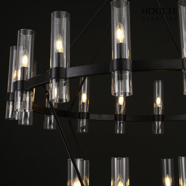 Cylora Glass Tube 2-Tier Round Chandelier 60"