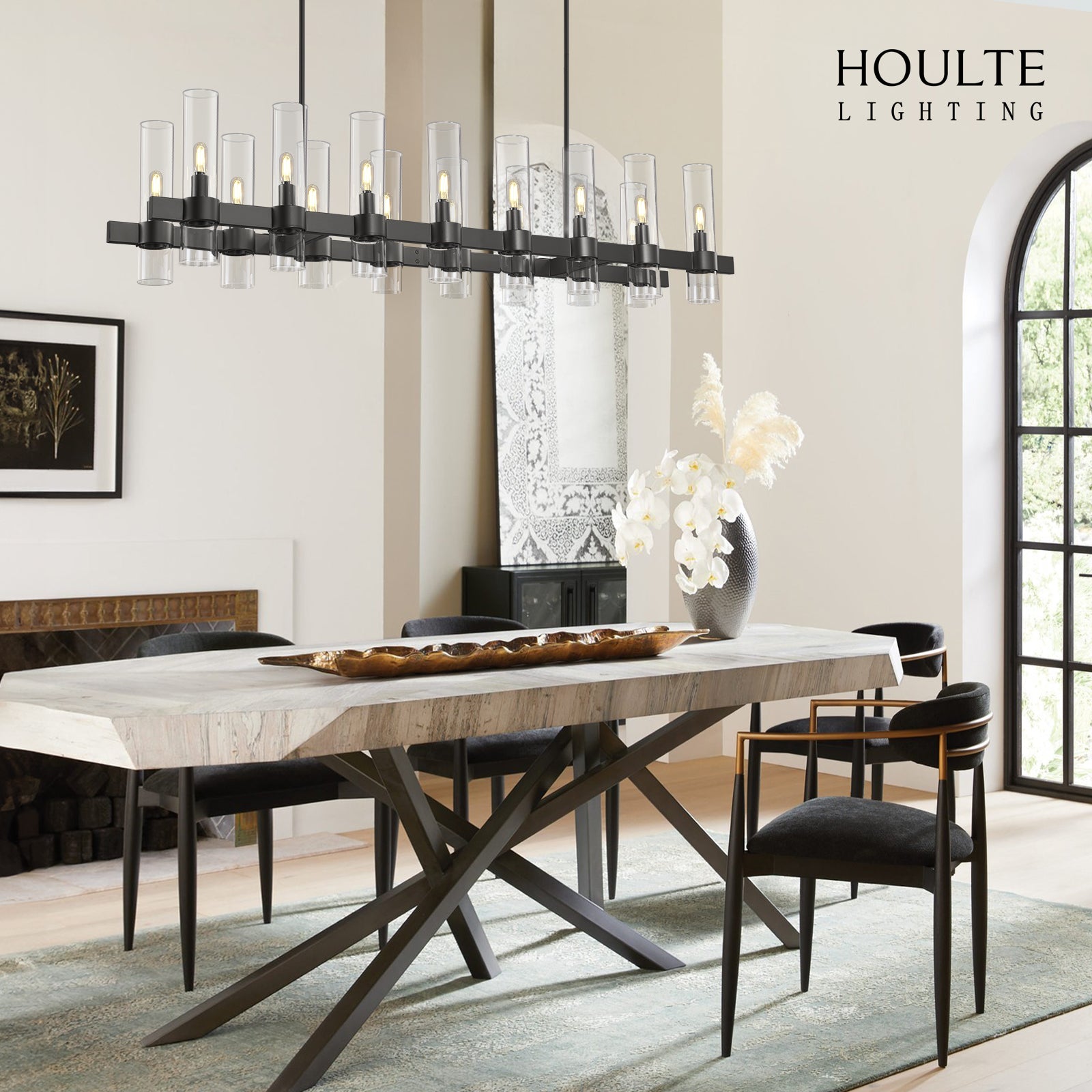 Cylora Glass Tube Rectangular Chandelier 54"