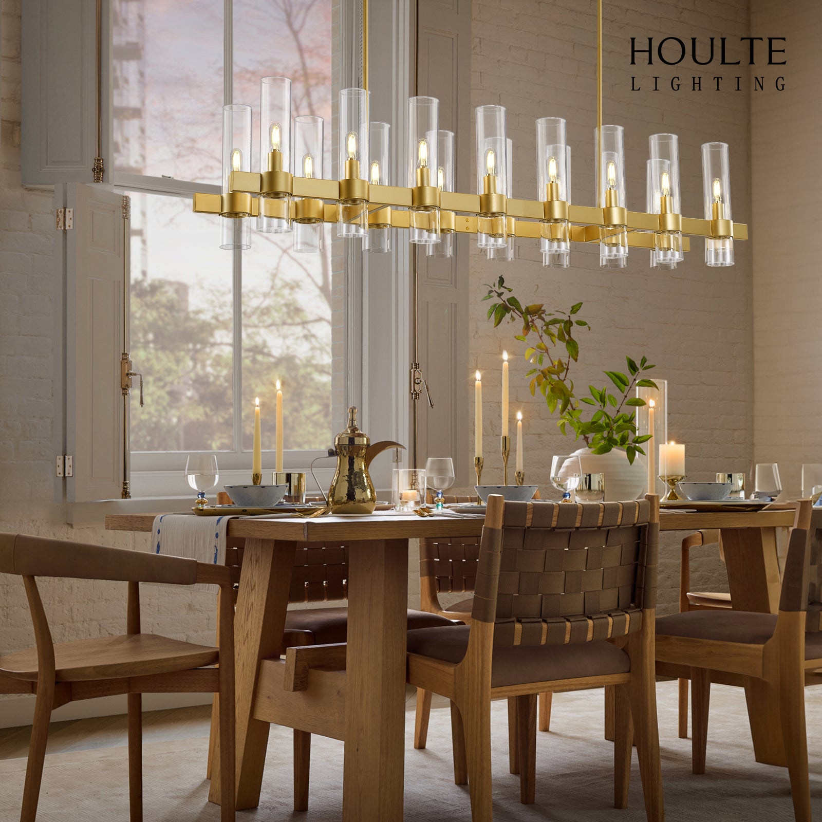 Cylora Glass Tube Rectangular Chandelier 54"