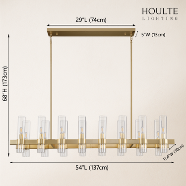 Cylora Glass Tube Rectangular Chandelier 54"