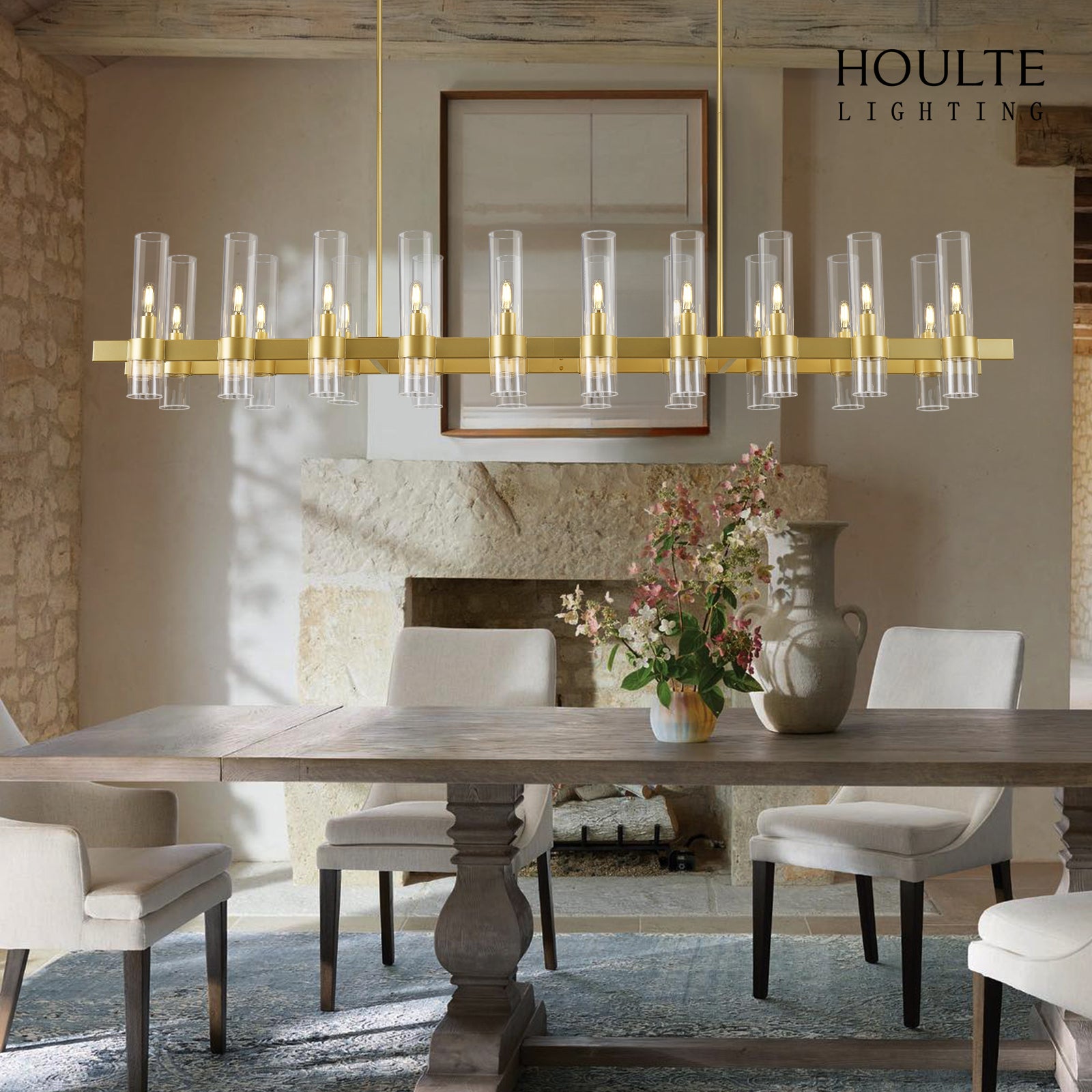 Cylora Glass Tube Rectangular Chandelier 68"