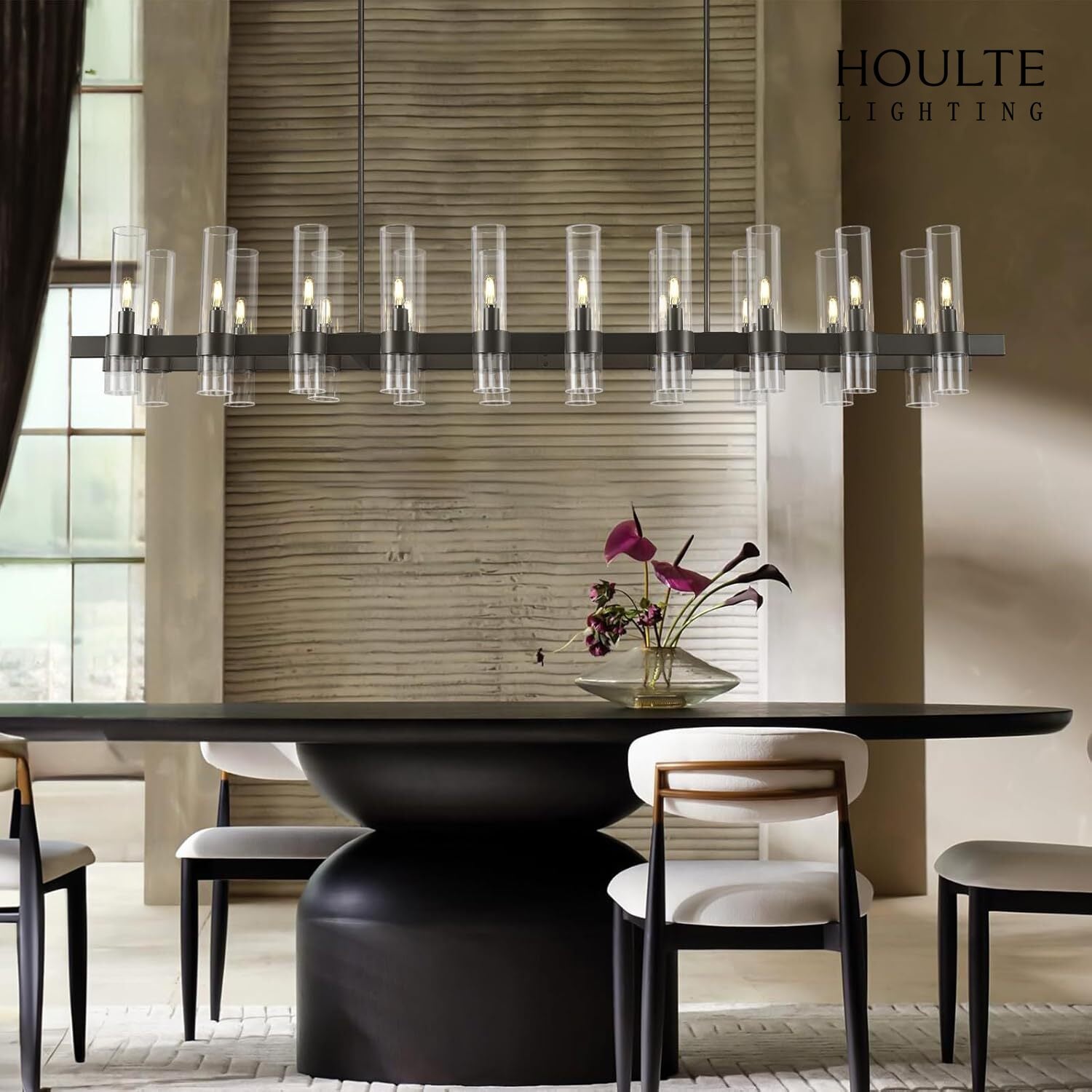Cylora Glass Tube Rectangular Chandelier 68"
