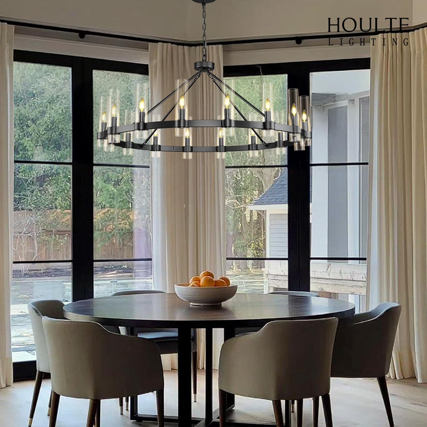 Cylora Glass Tube Round Chain Chandelier 48"