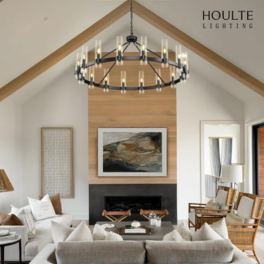 Cylora Glass Tube Round Chain Chandelier 48"