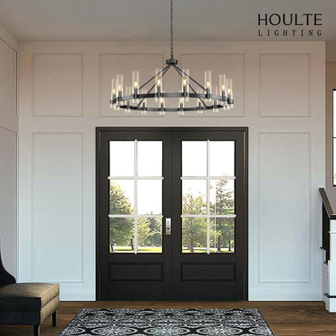 Cylora Glass Tube Round Chain Chandelier 48"