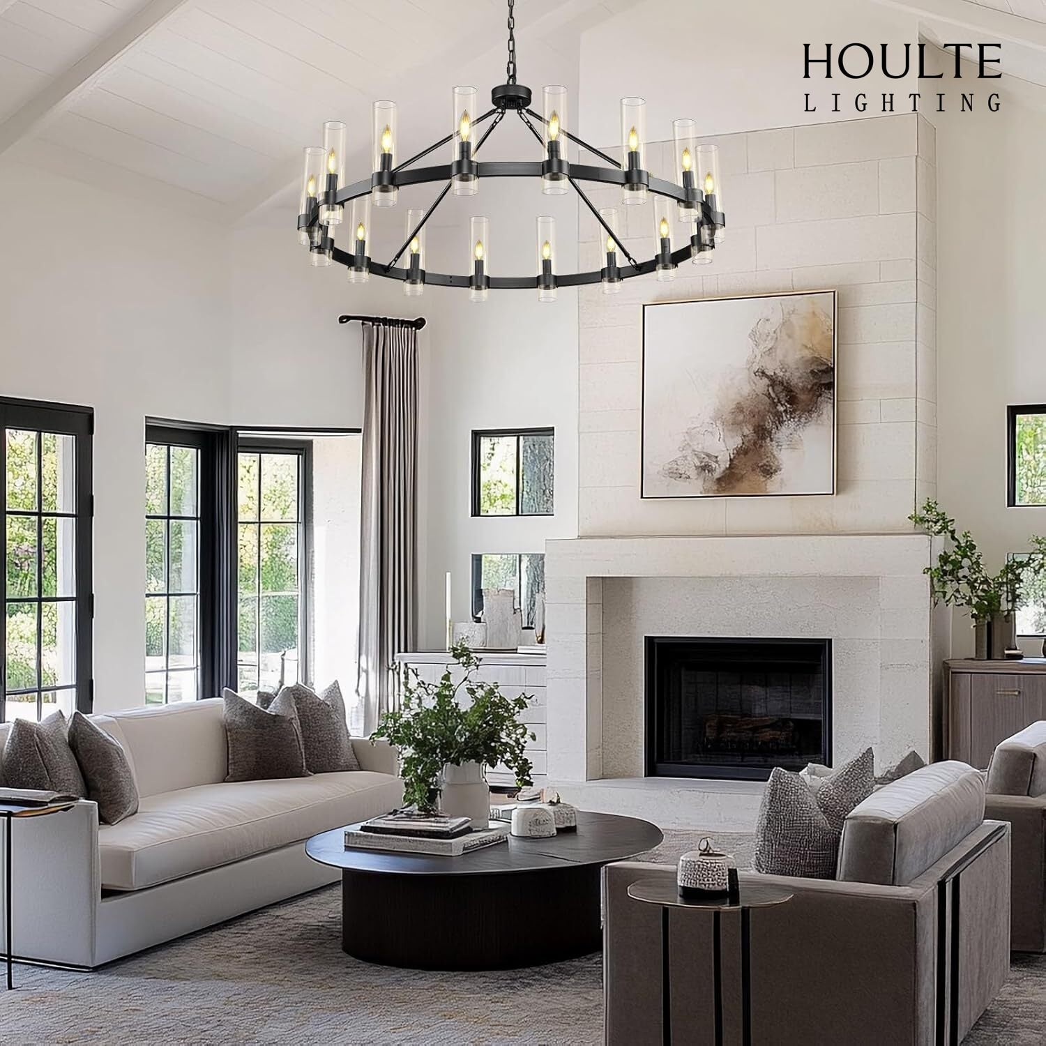 Cylora Glass Tube Round Chain Chandelier 48"