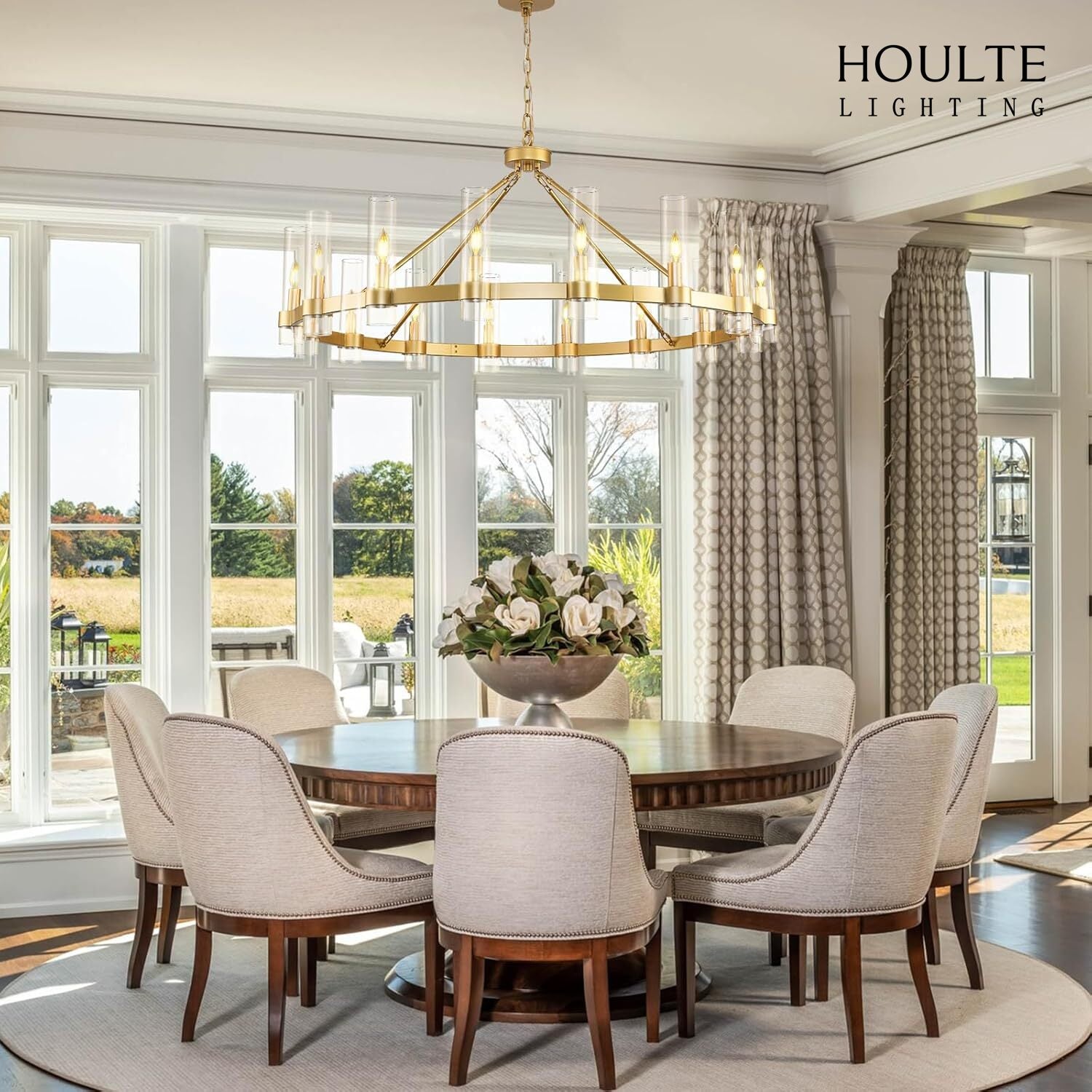 Cylora Glass Tube Round Chain Chandelier 48"