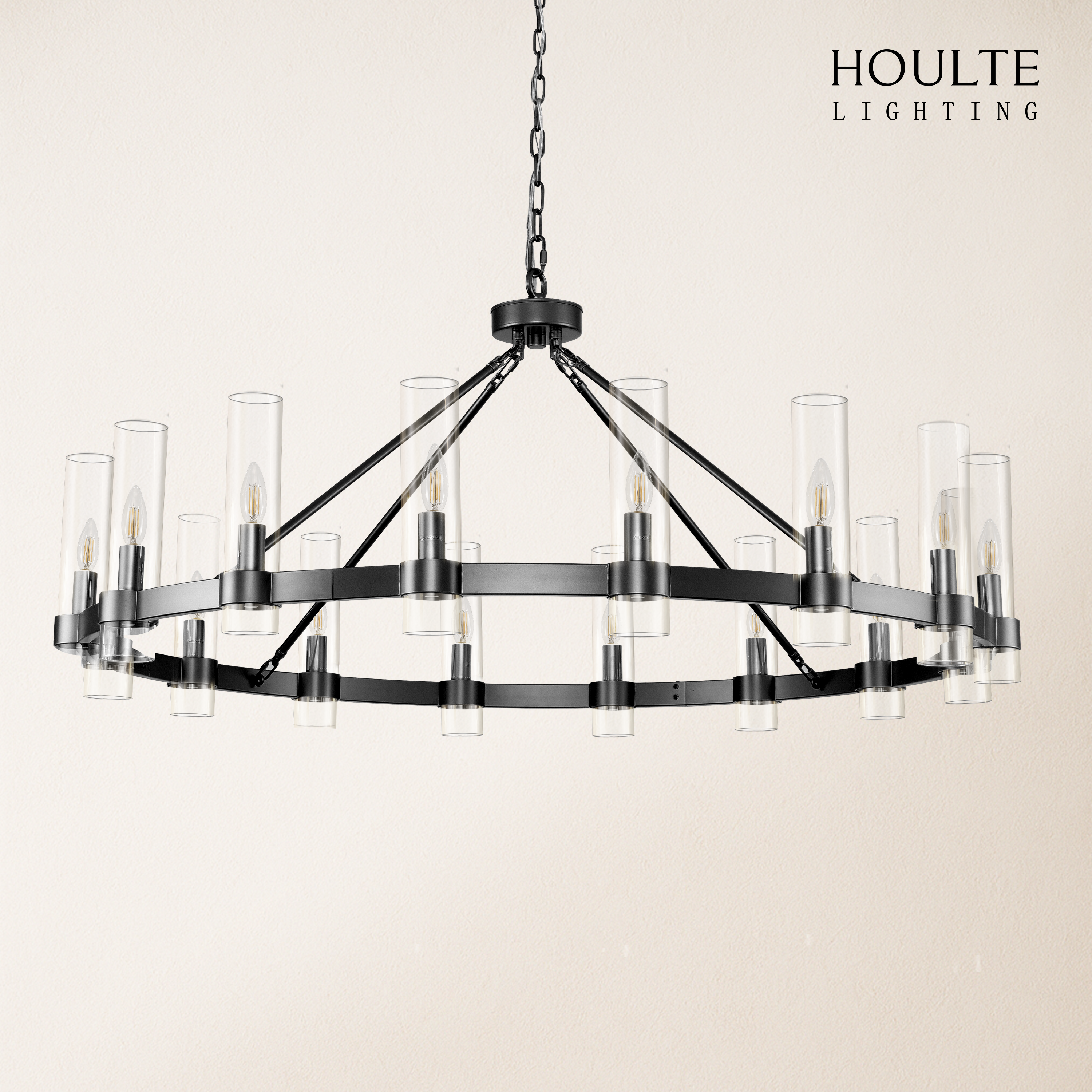 Cylora Glass Tube Round Chain Chandelier 48"