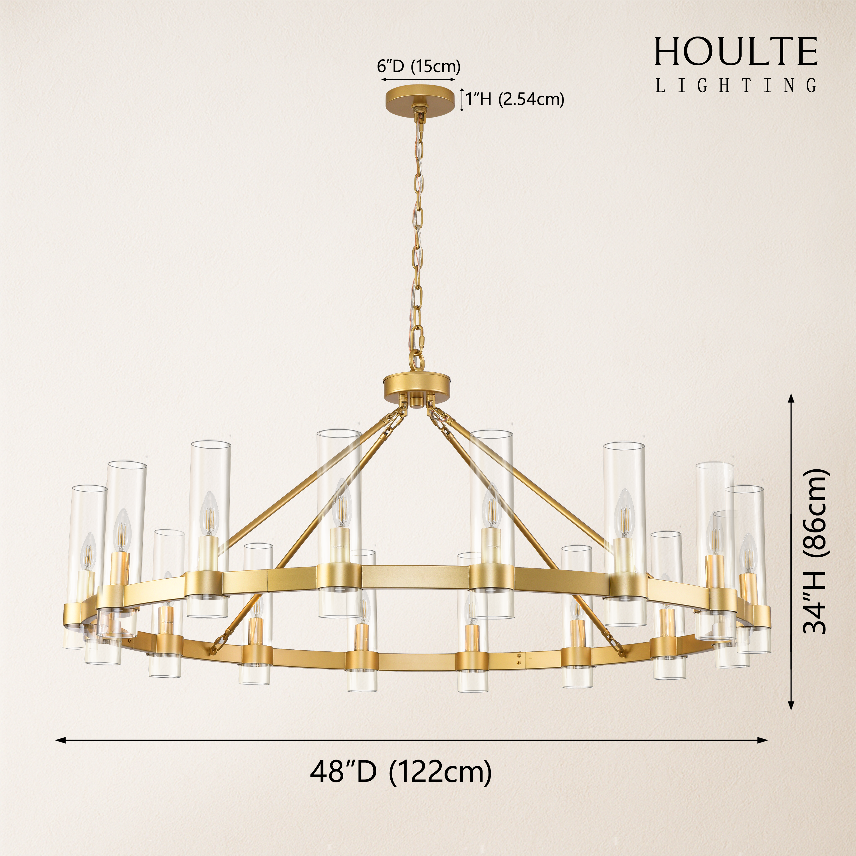 Cylora Glass Tube Round Chain Chandelier 48"