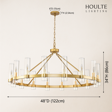 Cylora Glass Tube Round Chain Chandelier 48"