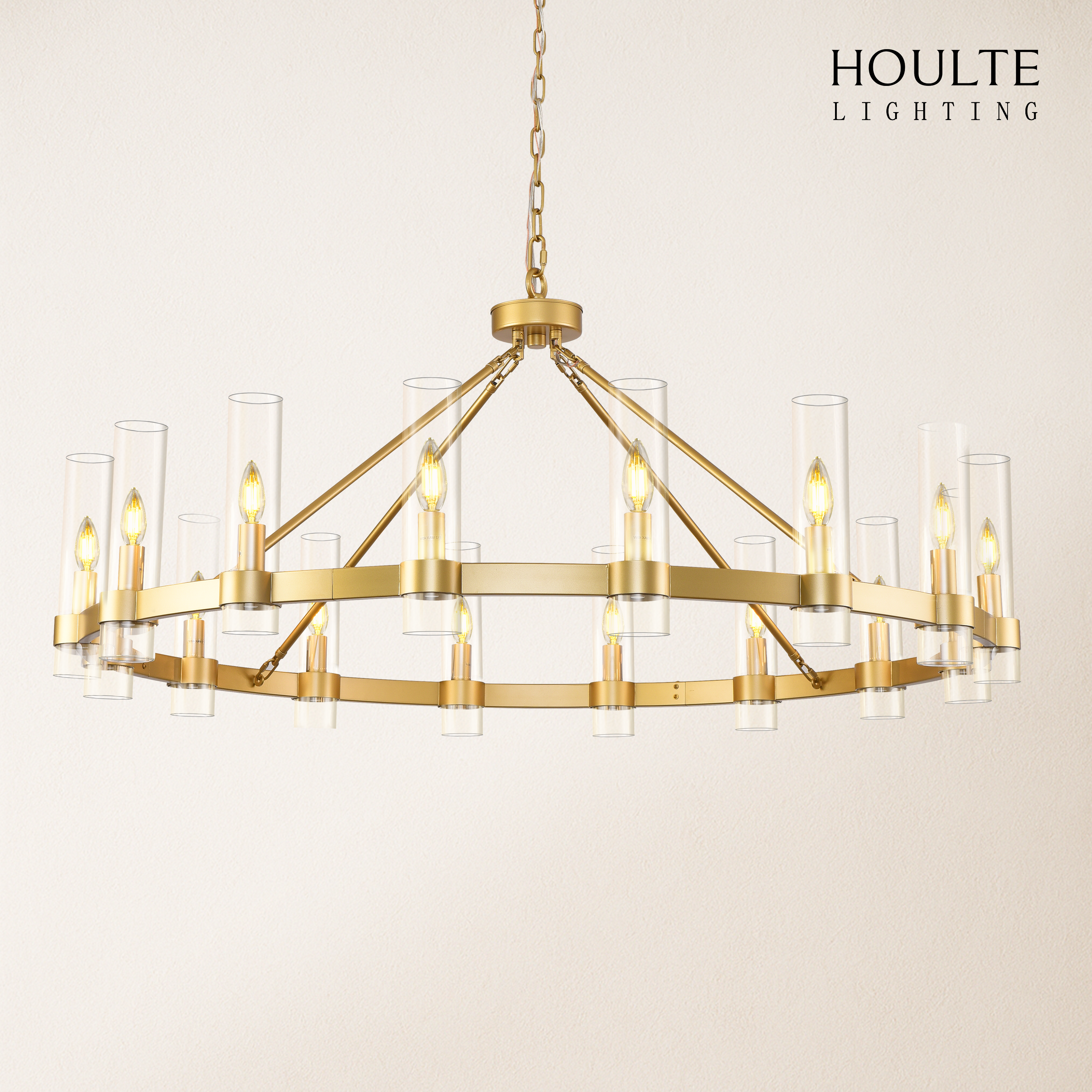 Cylora Glass Tube Round Chain Chandelier 48"