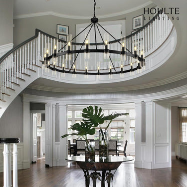 Cylora Glass Tube Round Chain Chandelier 60"