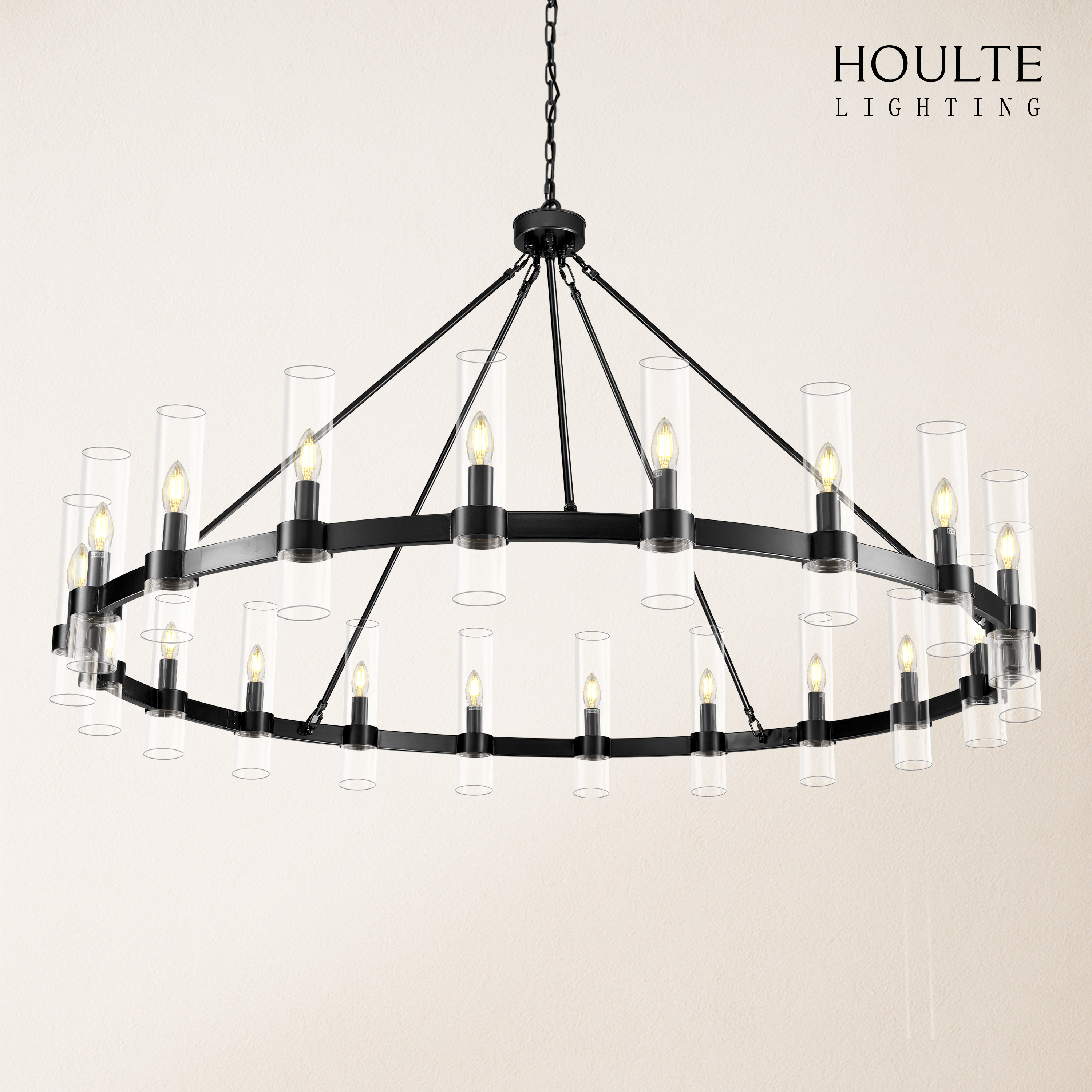 Cylora Glass Tube Round Chain Chandelier 60"