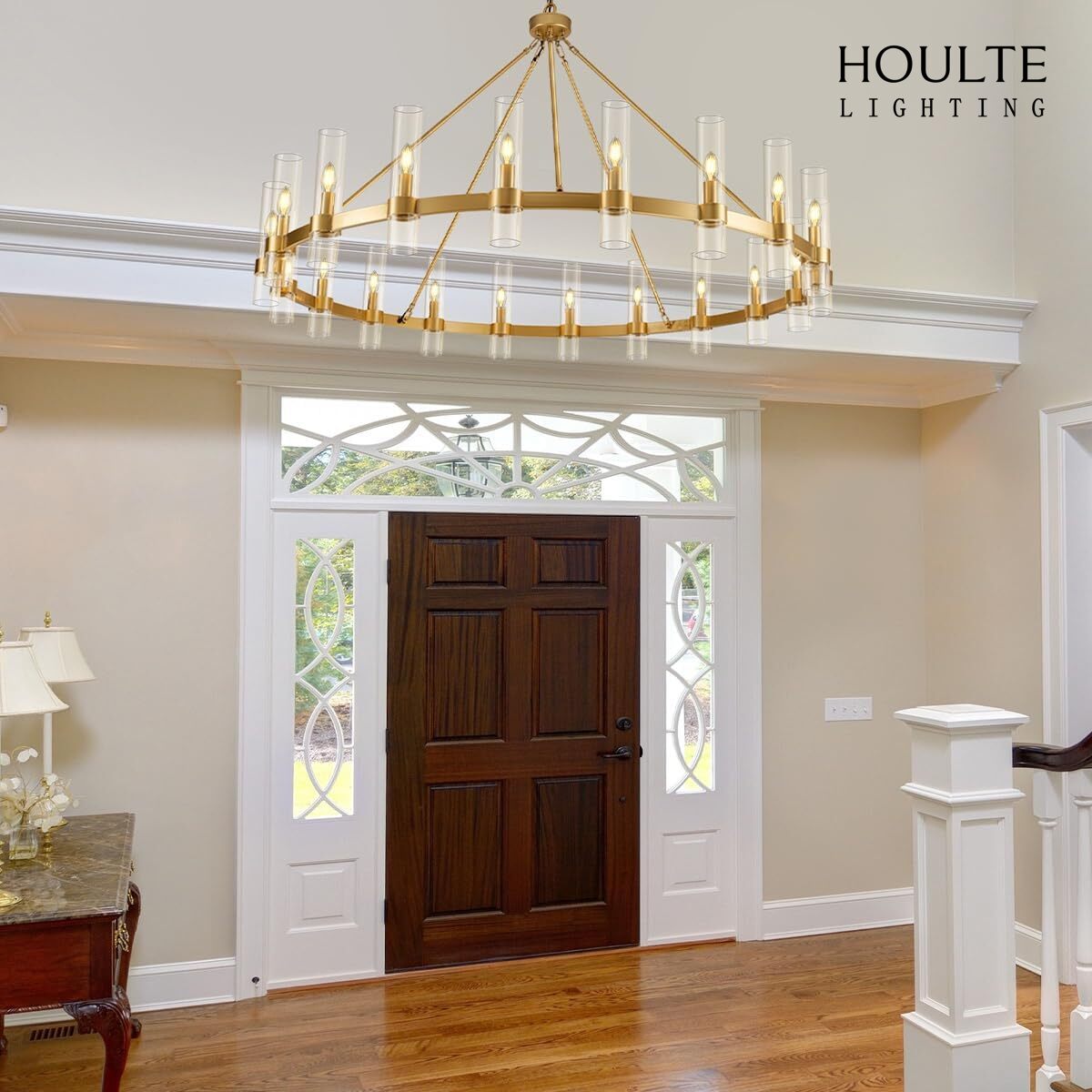 Cylora Glass Tube Round Chain Chandelier 70"