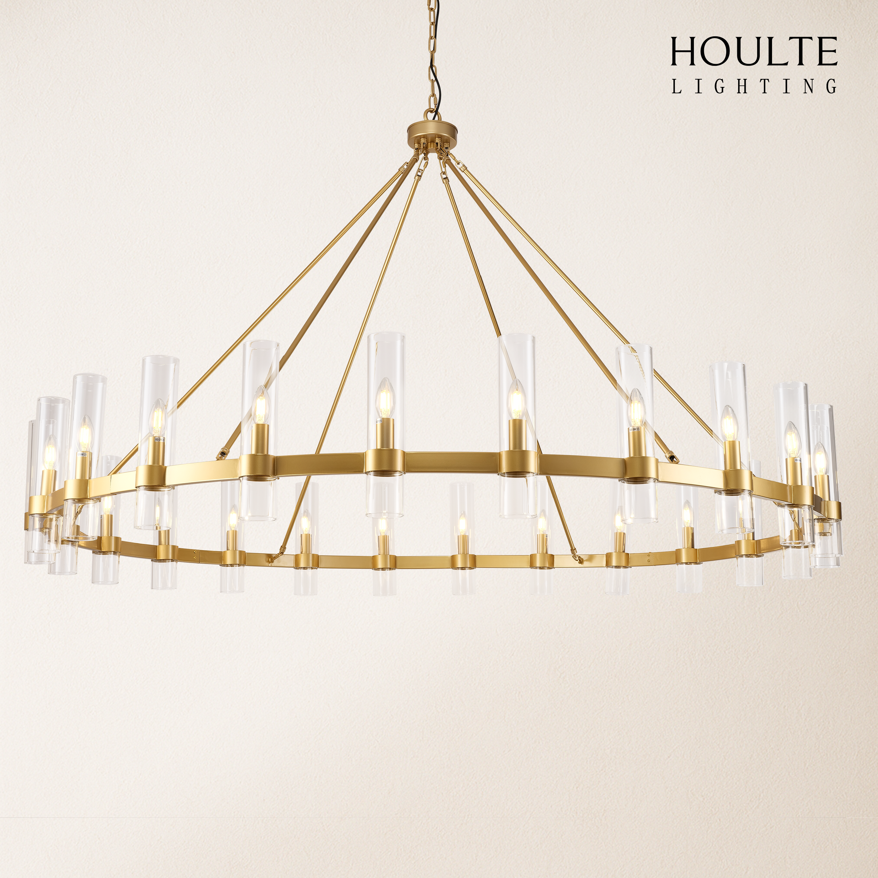Cylora Glass Tube Round Chain Chandelier 70"