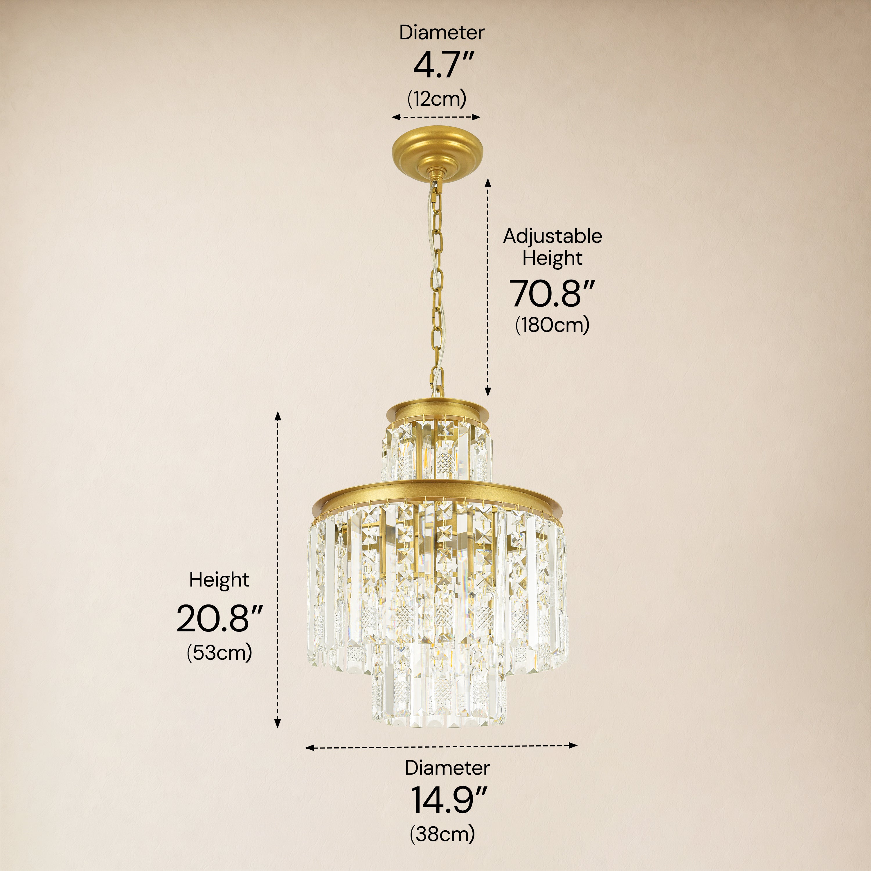 Lucentra Crystal Tiered Round Pendant 15"D