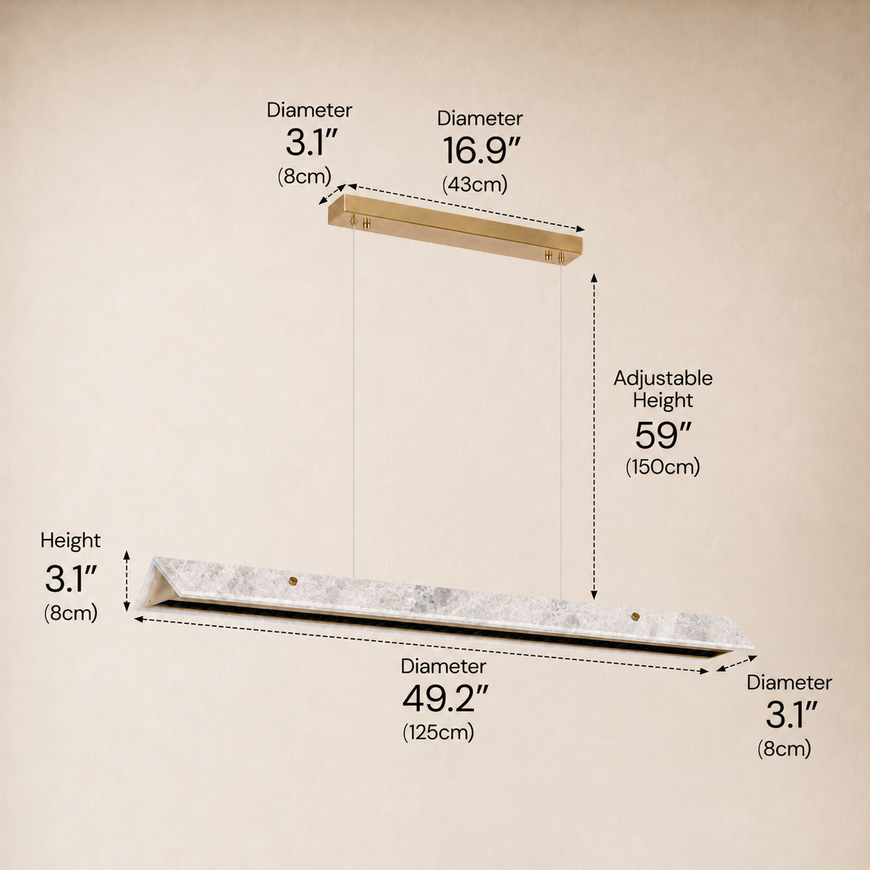 Pietra Blue Marble Linear Chandelier 49.2"D