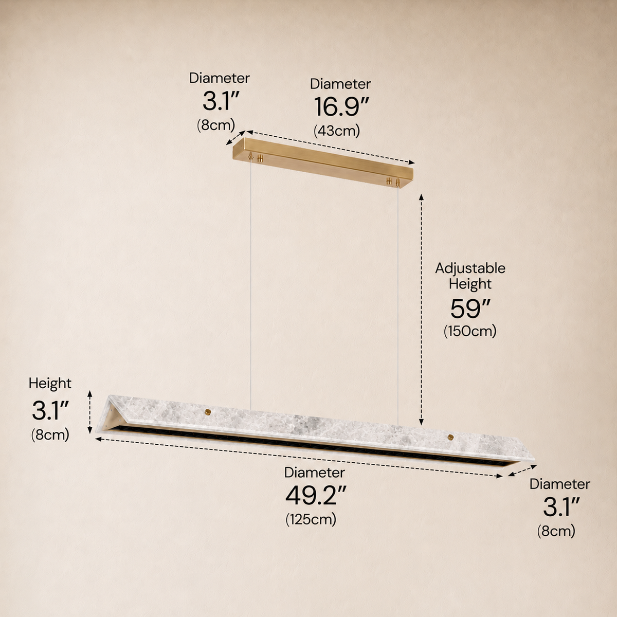Pietra Blue Marble Linear Chandelier 49.2"D